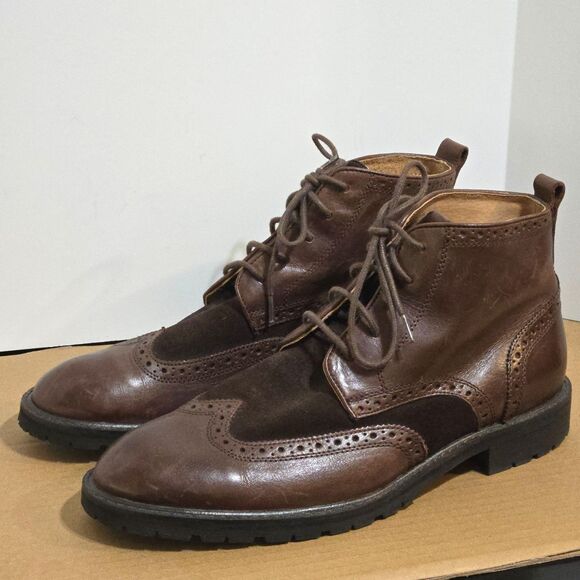 Florsheim Limited Mens Sz 10D Brown Leather Wingtip Lace Up Chukka Ankle Boots - Picture 2 of 12